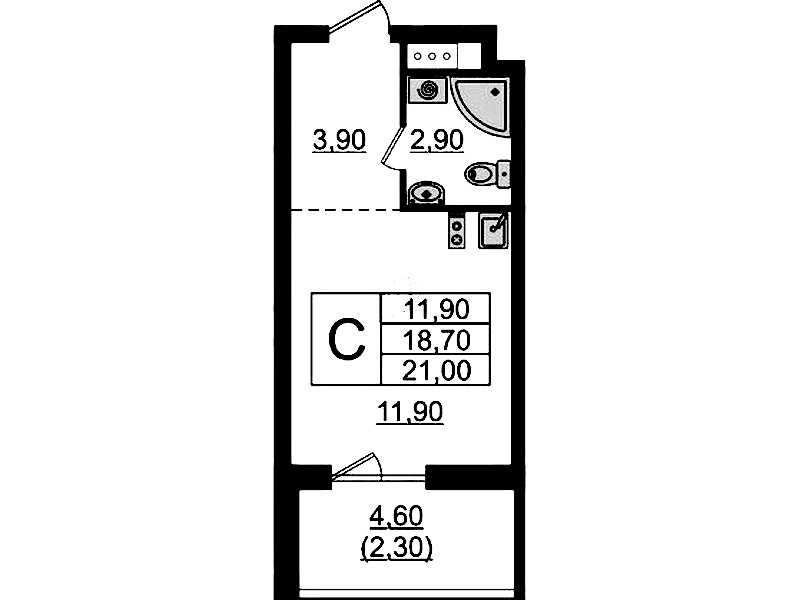 Квартира студия 21 м², 8/9 эт., ЖК «А101 Лаголово»